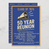 Bold Retro Megaphone 50 Year High School Reunion Kaart (Voorkant / Achterkant)