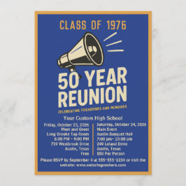 Bold Retro Megaphone 50 Year High School Reunion Kaart