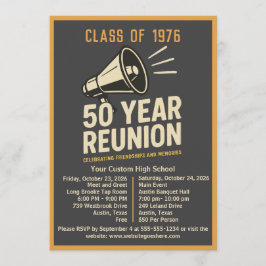 Bold Retro Megaphone 50 Year High School Reunion Kaart