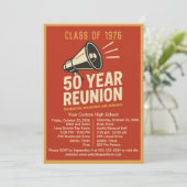 Bold Retro Megaphone 50 Year High School Reunion Kaart (Staand voorkant)