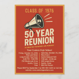 Bold Retro Megaphone 50 Year High School Reunion Kaart
