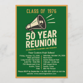 Bold Retro Megaphone 50 Year High School Reunion Kaart