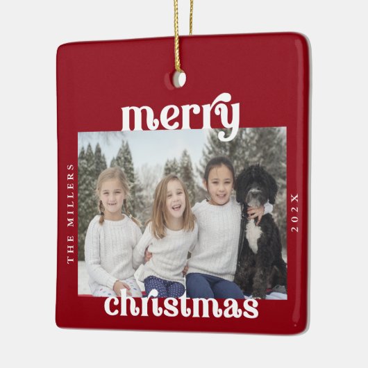 Bold Retro Merry-kerstfoto Keramisch Ornament (Links)