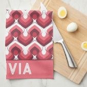 Bold Retro Modern Motif in Pinks Theedoek (Quarter Fold)