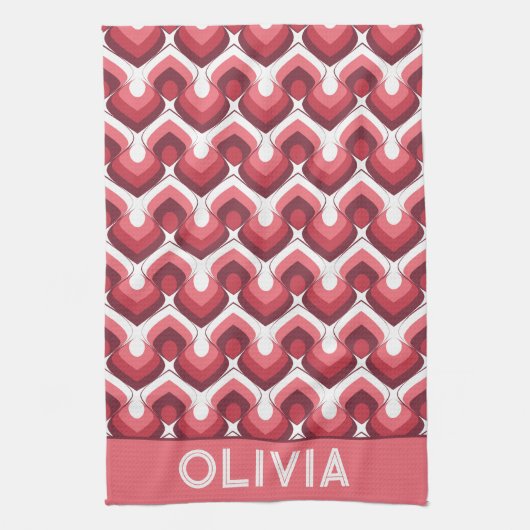 Bold Retro Modern Motif in Pinks Theedoek (Verticaal)