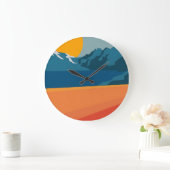 Bold Retro Mountain Scene - Rood en Blauw Minimali Grote Klok (Huis)