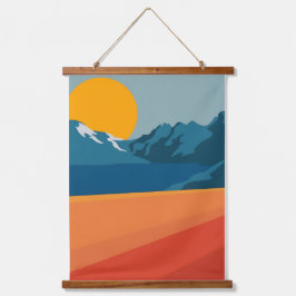 Bold Retro Mountain Scene - Rood en Blauw Minimali Hangend Wandkleed