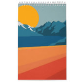 Bold Retro Mountain Scene - Rood en Blauw Minimali Kalender (Hoes)