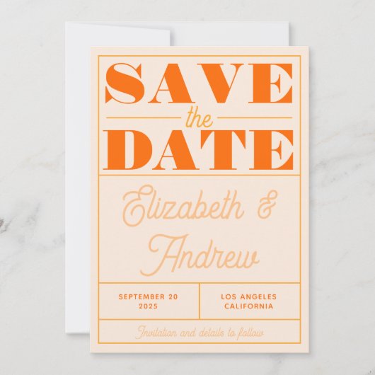 Bold Retro Oranje Geel Manuscript Weddenschap Save The Date (Voorkant)