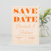 Bold Retro Oranje Geel Manuscript Weddenschap Save The Date (Staand voorkant)