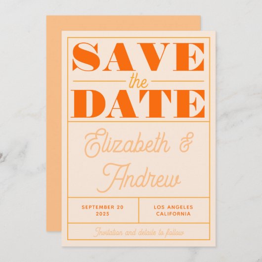 Bold Retro Oranje Geel Manuscript Weddenschap Save The Date (Voorkant / Achterkant)