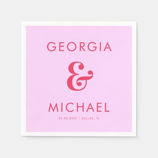 Bold Retro Pink & Red Ampersand Seventies Weddensc Servet (Voorkant)