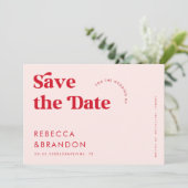 Bold Retro Pink & Red Typography Modern Wedding Save The Date (Staand voorkant)