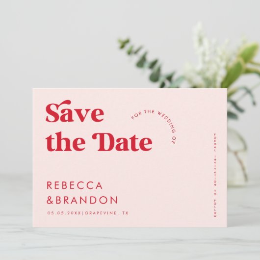 Bold Retro Pink & Red Typography Modern Wedding Save The Date (Staand voorkant)