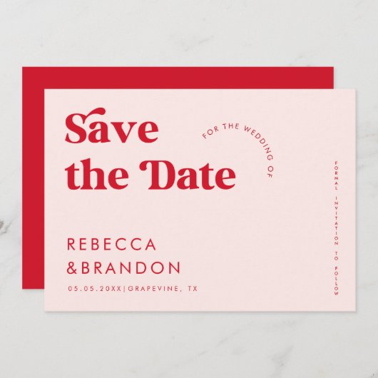 Bold Retro Pink & Red Typography Modern Wedding Save The Date (Voorkant / Achterkant)