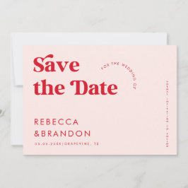 Bold Retro Pink & Red Typography Modern Wedding Save The Date
