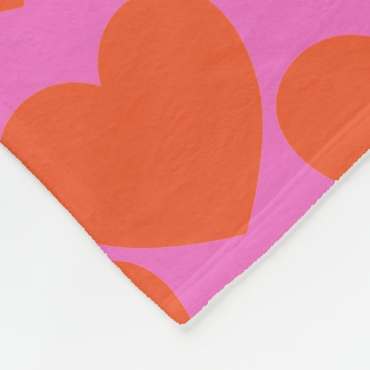 Bold Retro Roze en Oranje Harten Patroon Speels Fleece Deken (Hoek)