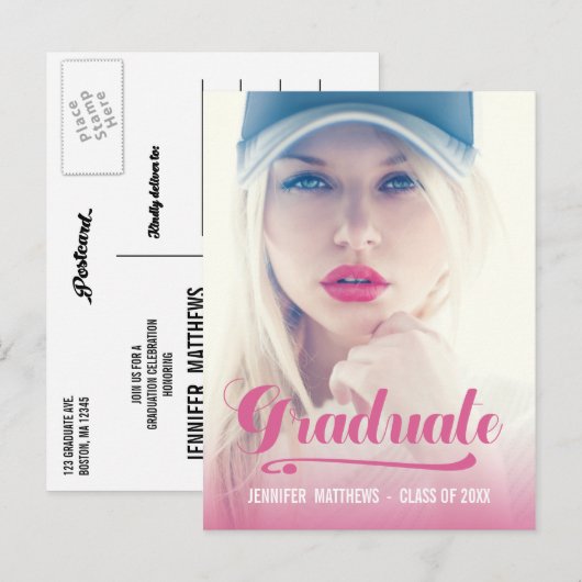Bold Retro Roze | Oproep van de GraduPartij Uitnodiging Briefkaart (Voorkant / Achterkant)