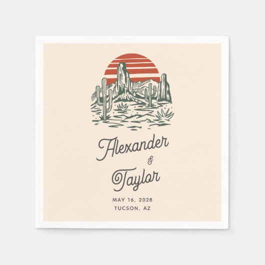 Bold Retro Saguaro Cacti - Woestijnschap Servet (Voorkant)