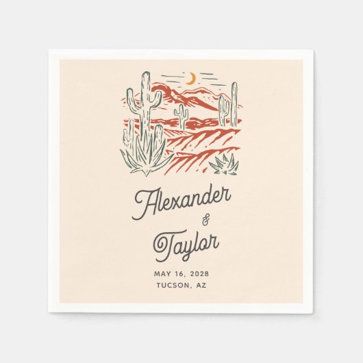 Bold Retro Saguaro Cacti - Woestijnschap Servet (Voorkant)