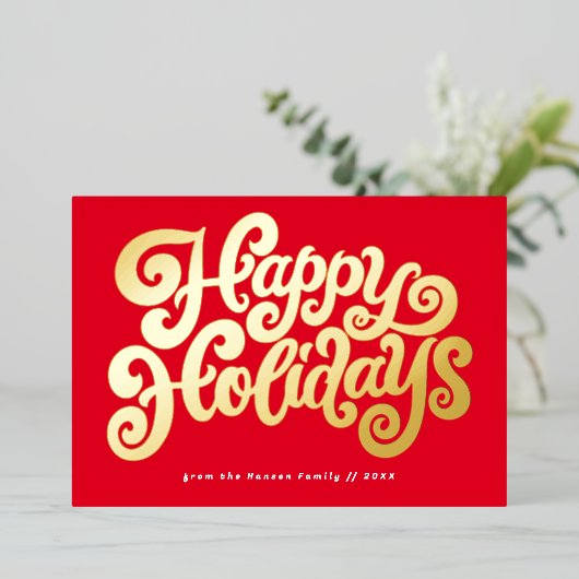 Bold Retro-script Folie Feestdagenkaart (Staand Voorkant)