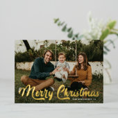 Bold Retro Script Merry Kerstry 2 Foto Folie Feestdagenkaart (Staand Voorkant)