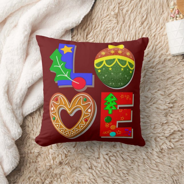 Bold Retro Typografie, liefde Kerstmis en koekjes Kussen (Deken)