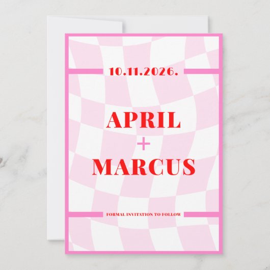 Bold Retro Typografie Roze Rode Vibrant Save The Date (Achterkant)
