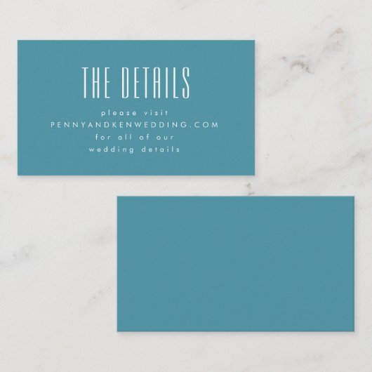 Bold Retro Typography Chic Blauwgroen Wedding Webs Informatiekaartje (Voorkant / Achterkant)