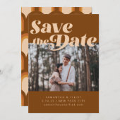 Bold Retro Typography Groovy Brown Photo Weddensch Save The Date (Voorkant / Achterkant)