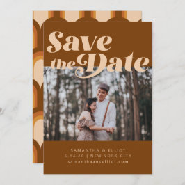 Bold Retro Typography Groovy Brown Photo Weddensch Save The Date