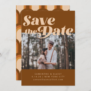 Bold Retro Typography Groovy Brown Photo Weddensch Save The Date