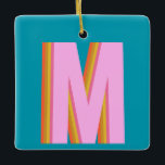 Bold Retro Typography Monogram Letter in Blue Keramisch Ornament<br><div class="desc">Speciaal bloemetjesmonogram voor Typografie in blauwe kerstversiering</div>