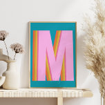 Bold Retro Typography Monogram Letter in Blue Poster<br><div class="desc">Gepersonaliseerd bandbreedtemonogram voor Typografie in blauw Poster</div>