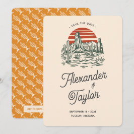 Bold Retro Vibes Saguaro Landscape Woensdag Save The Date