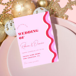 Bold Retro Wave Pink and Red All in One Weddenscha Kaart