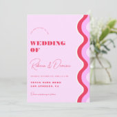 Bold Retro Wave Pink and Red All in One Weddenscha Kaart (Staand voorkant)