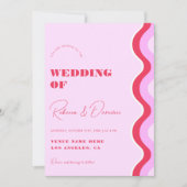 Bold Retro Wave Pink and Red Photo QR Code Weddens Kaart (Voorkant)