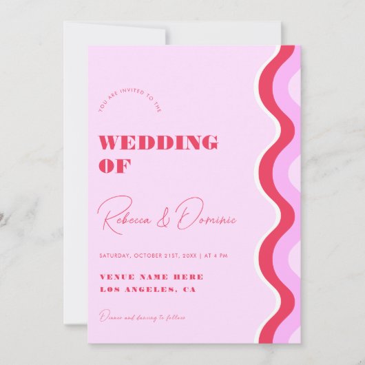 Bold Retro Wave Pink and Red Photo QR Code Weddens Kaart (Voorkant)