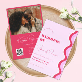 Bold Retro Wave Pink and Red Photo QR Code Weddens Kaart