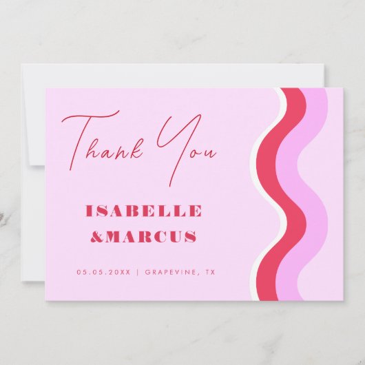 Bold Retro Wave Pink and Red Weddenschap Bedankt (Voorkant)