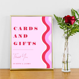 Bold Retro Wave Pink en Red Kaarten & Gifts Wedden Poster