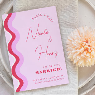 Bold Retro Wave Pink en Red Script Typografie Save The Date