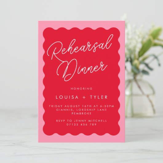 Bold Retro Wavy Rood & Roze Vrijgezellenfeest Kaart (Staand voorkant)