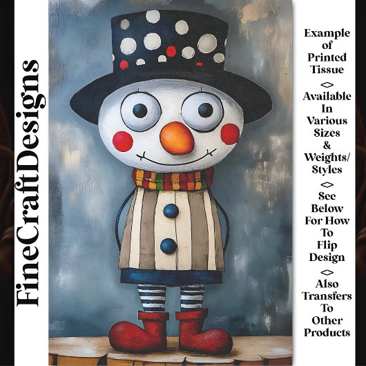 Bold Retro Whimsy Snowman in Pet BB1 Decoupage Tissuepapier