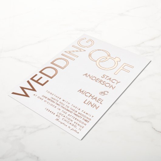 Bold Ring Wedding Prigedrukte Folie Uitnodiging (Gedraaid)