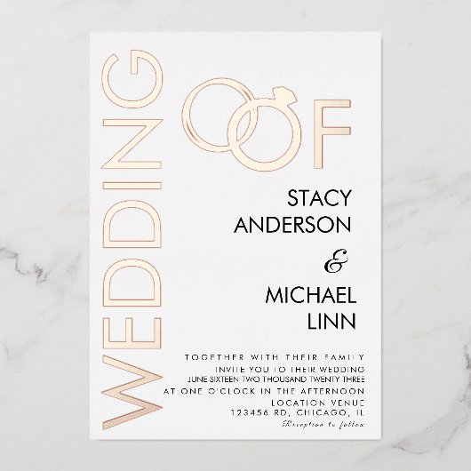 Bold Ring Wedding Prigedrukte Folie Uitnodiging (Voorkant)