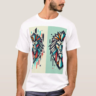 "Bold Roar: Geometric Lion Sticker T-shirt - Urban