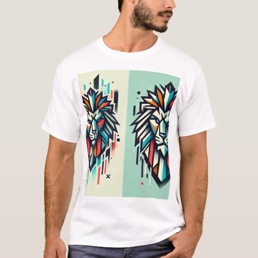 "Bold Roar: Geometric Lion Sticker T-shirt - Urban (Voorkant)
