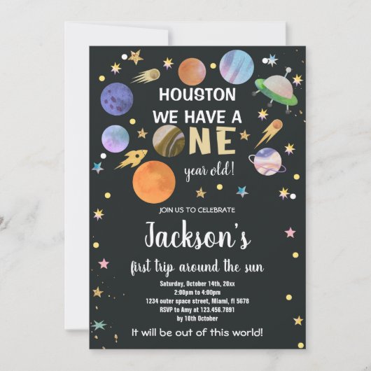 Bold Rocket & Planet Galaxy Thema voor kinderen Kaart (Voorkant)